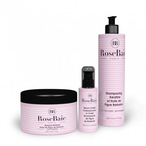 ROSE BAIE - Pack shampoing 500ml masque 500ml sérum 100ml à l'huile de figue de barbarie - Shi Keratine