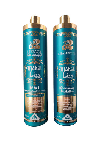 Lissage Indien à l'huile de serpent 10 en 1 Shampoing 1L + traitement 1L - Mahal Liss