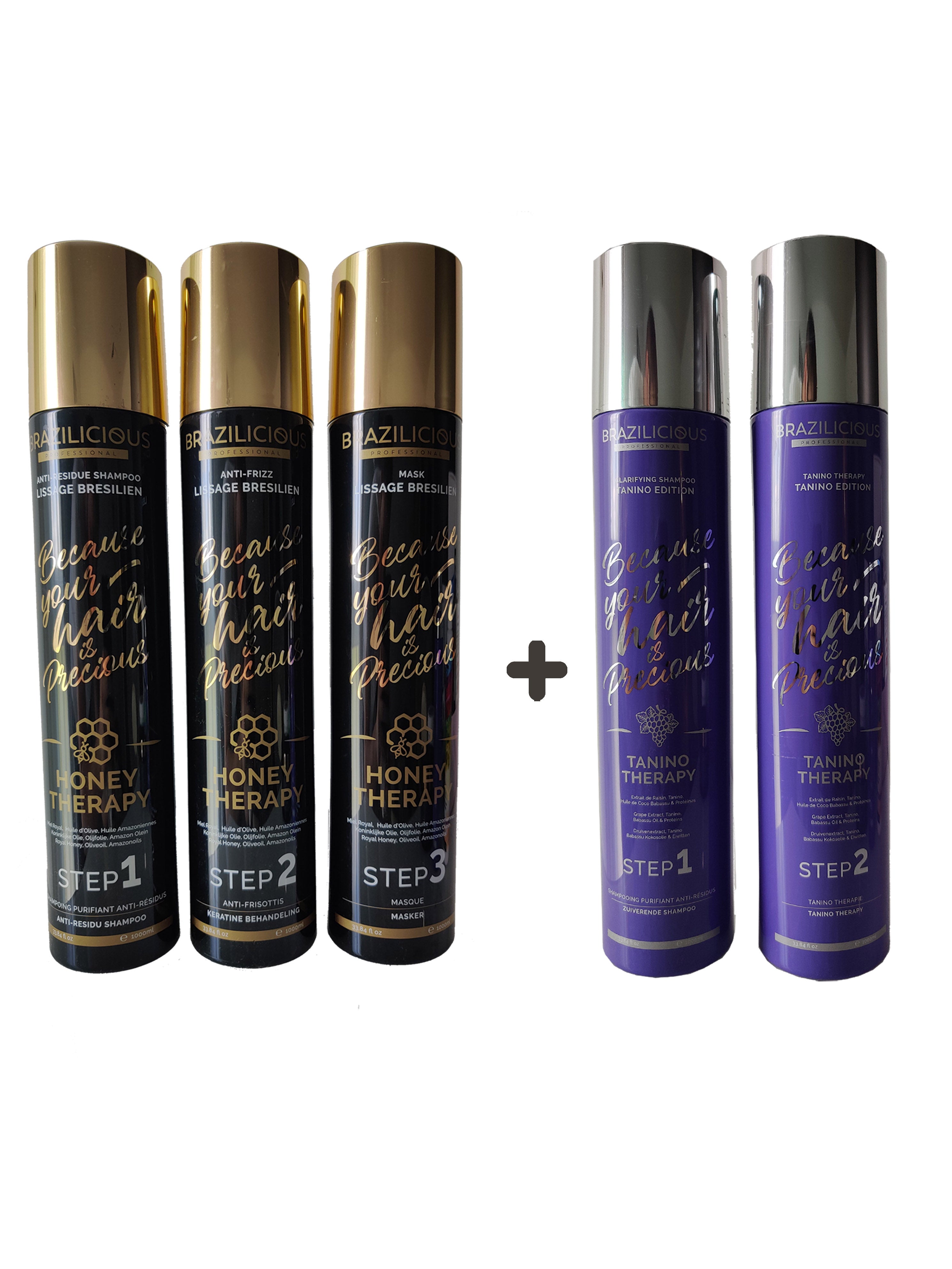Pack Lissages Bresilien HONEY THERAPY et TANINO THERAPY - Brazilicious 5x1L - Shi Keratine